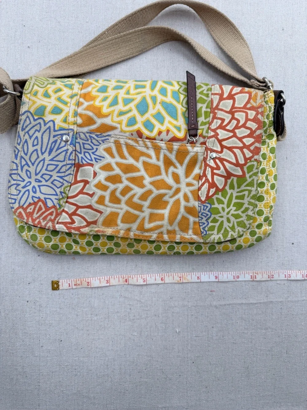 Relic Canvas Floral & Dot Crossbody Bag in Green and Yellow